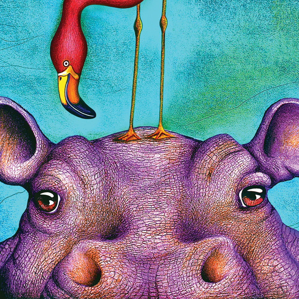 The Hippo & Flamingo (Matted) Art Print 5x7